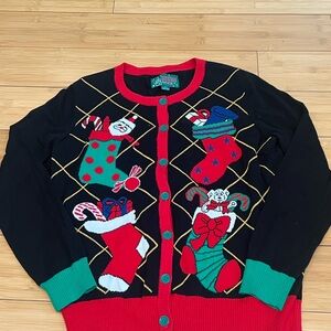 Women’s Ugly Christmas Sweater Large Santa / Polar Bear / Holiday / Button Front